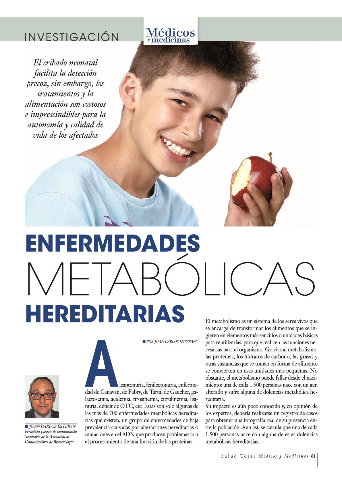 Reportaje sobre enfermedades metabólicas Hereditarias en Salud Totalq